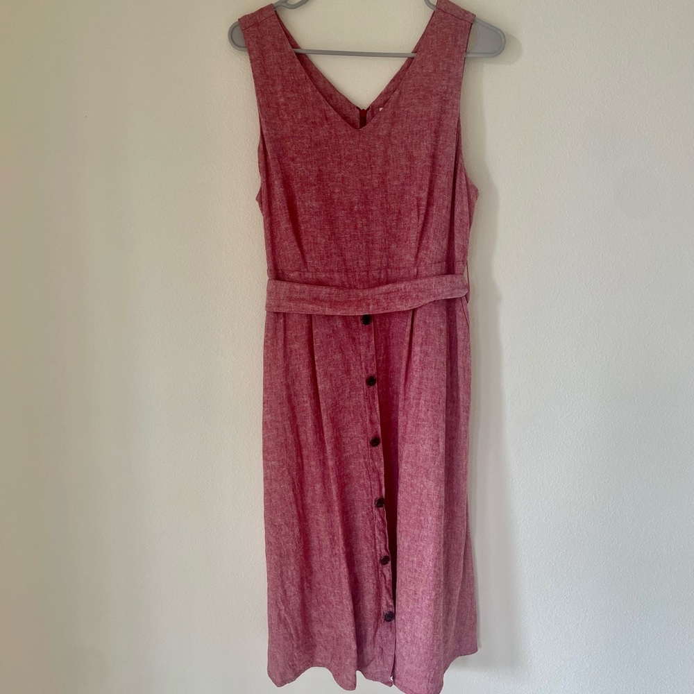 •Christopher & Banks• red linen sleeveless dress with waist sash